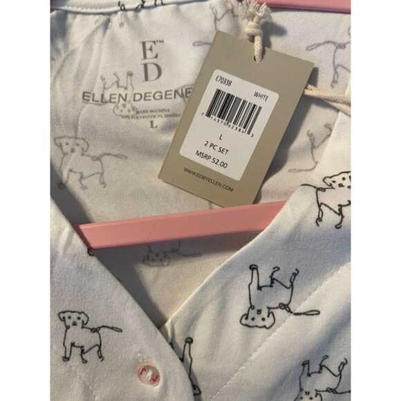 Ed by Ellen Degeneres L White Dog Print Baseball Style Top Shortie Pajama Set - Picture 7 of 7